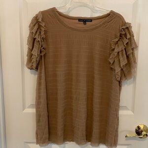 Zoey & Leelo Tan Sheer Top with lining & ruffle short sleeves‎ size 2X